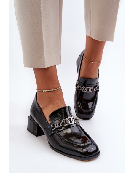 Black Patent Leather Court Shoes with Block Heel S.Barski MR38-960