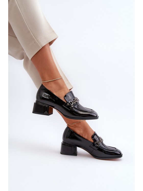 Black Patent Leather Court Shoes with Block Heel S.Barski MR38-960 2