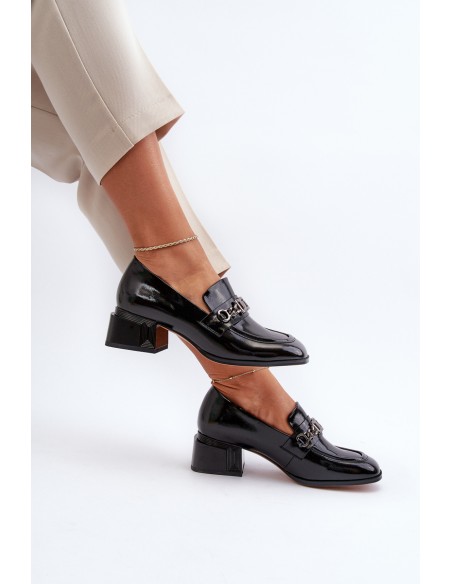 Black Patent Leather Court Shoes with Block Heel S.Barski MR38-960