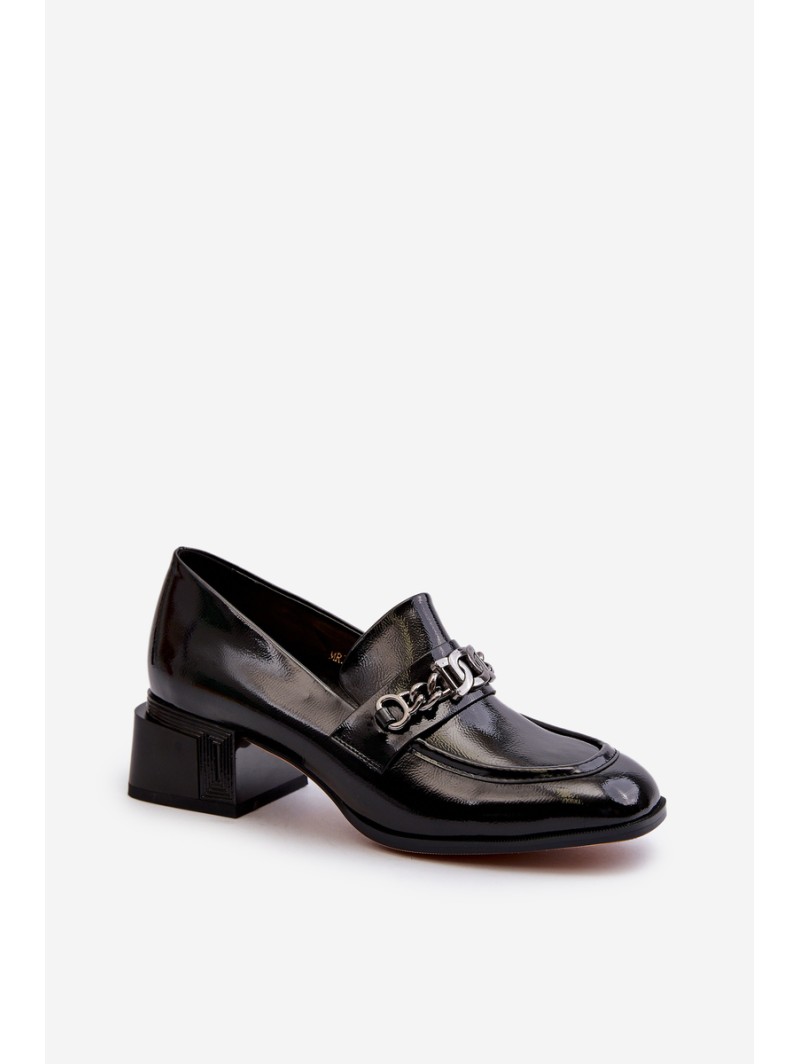 Black Patent Leather Court Shoes with Block Heel S.Barski MR38-960
