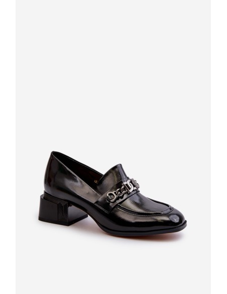 Black Patent Leather Court Shoes with Block Heel S.Barski MR38-960