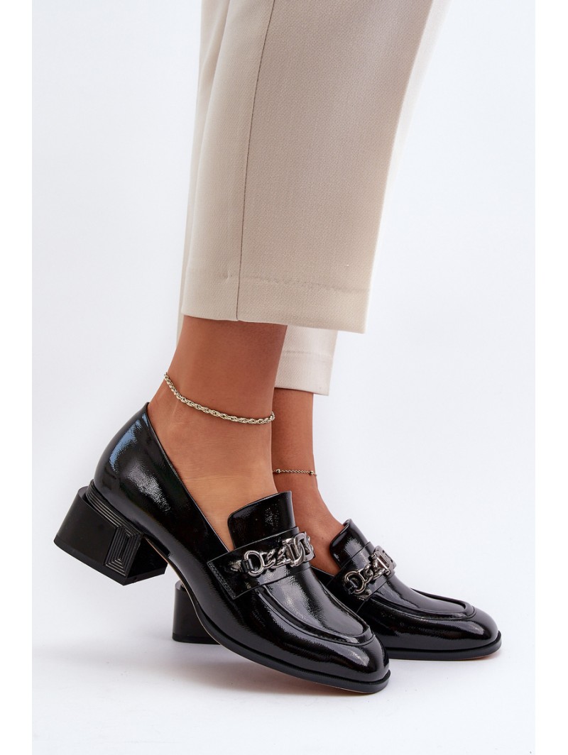 Black Patent Leather Court Shoes with Block Heel S.Barski MR38-960