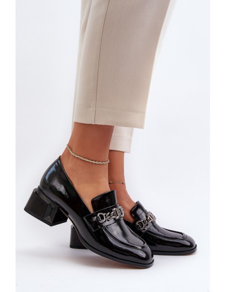 Black Patent Leather Court Shoes with Block Heel S.Barski MR38-960
