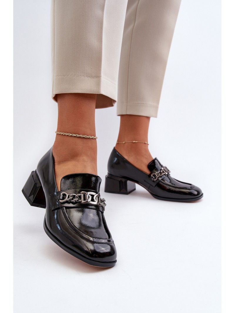Black Patent Leather Court Shoes with Block Heel S.Barski MR38-960