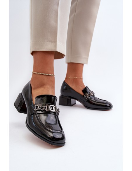 Black Patent Leather Court Shoes with Block Heel S.Barski MR38-960