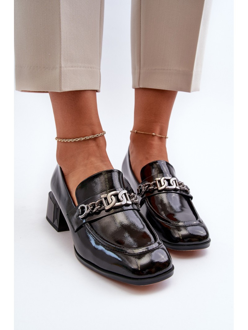 Black Patent Leather Court Shoes with Block Heel S.Barski MR38-960