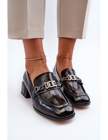 Black Patent Leather Court Shoes with Block Heel S.Barski MR38-960