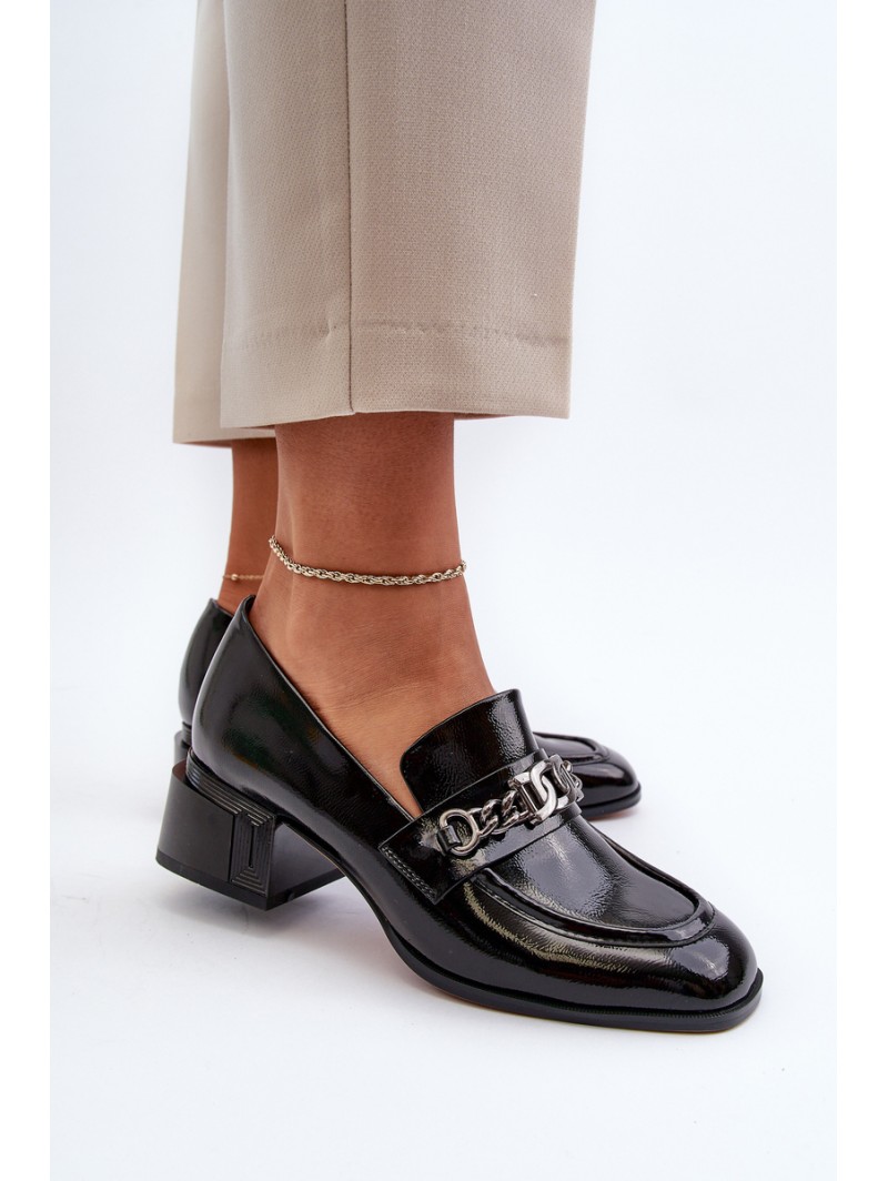 Black Patent Leather Court Shoes with Block Heel S.Barski MR38-960