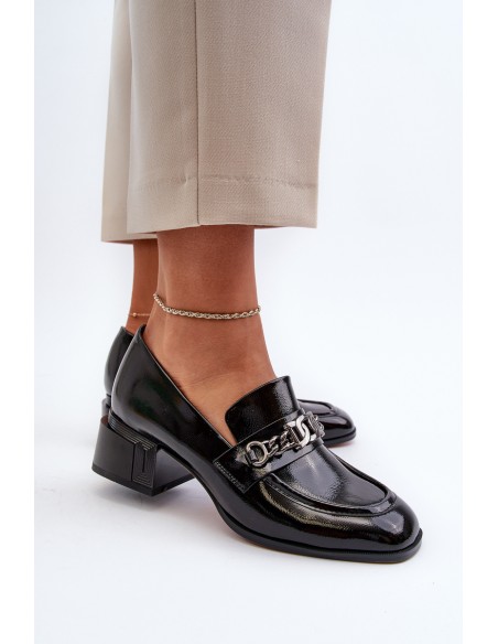 Black Patent Leather Court Shoes with Block Heel S.Barski MR38-960