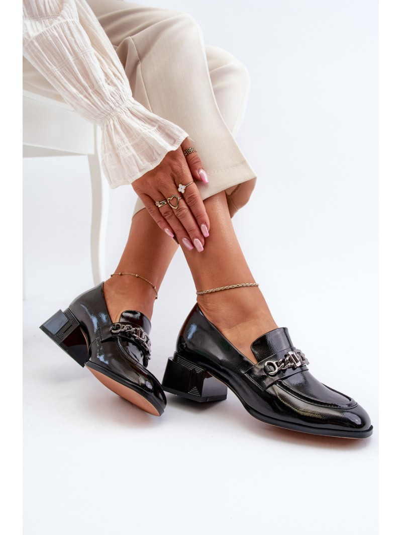 Black Patent Leather Court Shoes with Block Heel S.Barski MR38-960