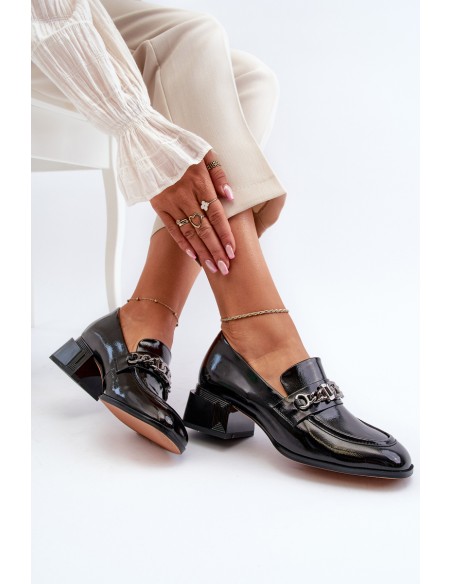 Black Patent Leather Court Shoes with Block Heel S.Barski MR38-960