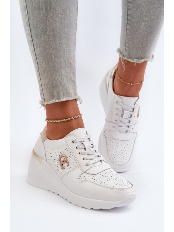 Women's Leather Wedge Sneakers White D&A LR810