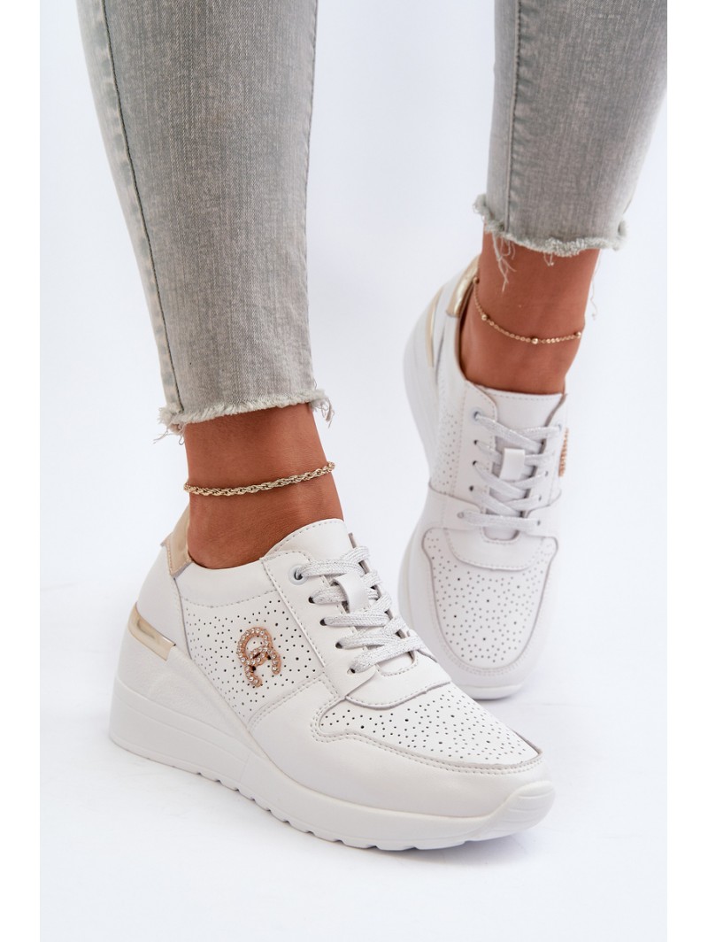 Women's Leather Wedge Sneakers White D&A LR810