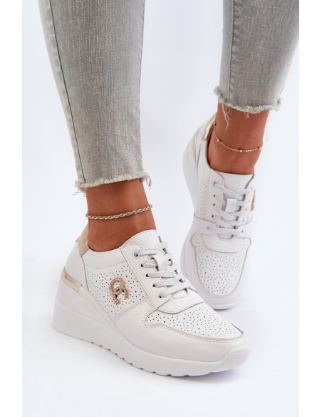Women's Leather Wedge Sneakers White D&A LR810