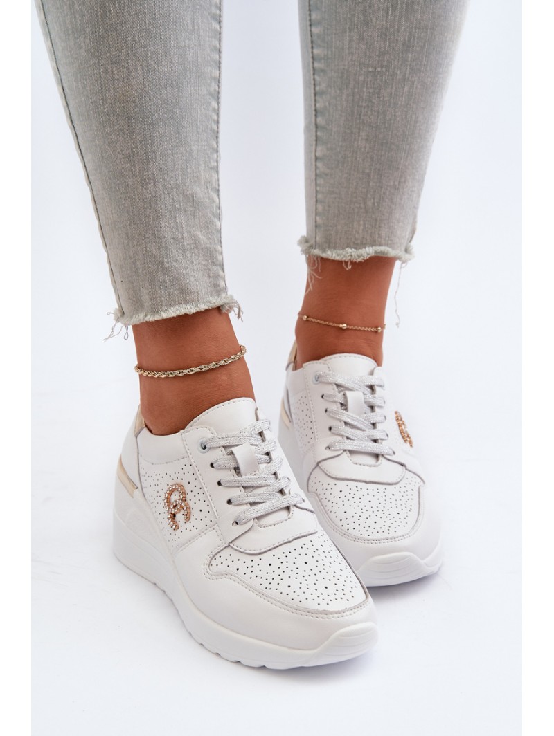 Women's Leather Wedge Sneakers White D&A LR810