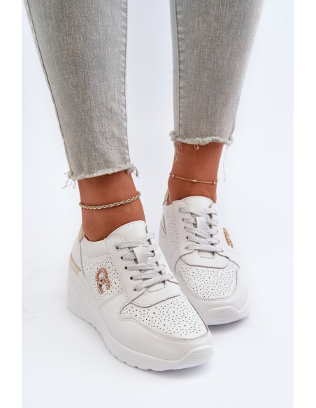 Women's Leather Wedge Sneakers White D&A LR810