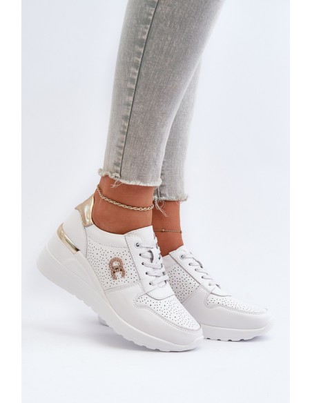 Women's Leather Wedge Sneakers White D&A LR810