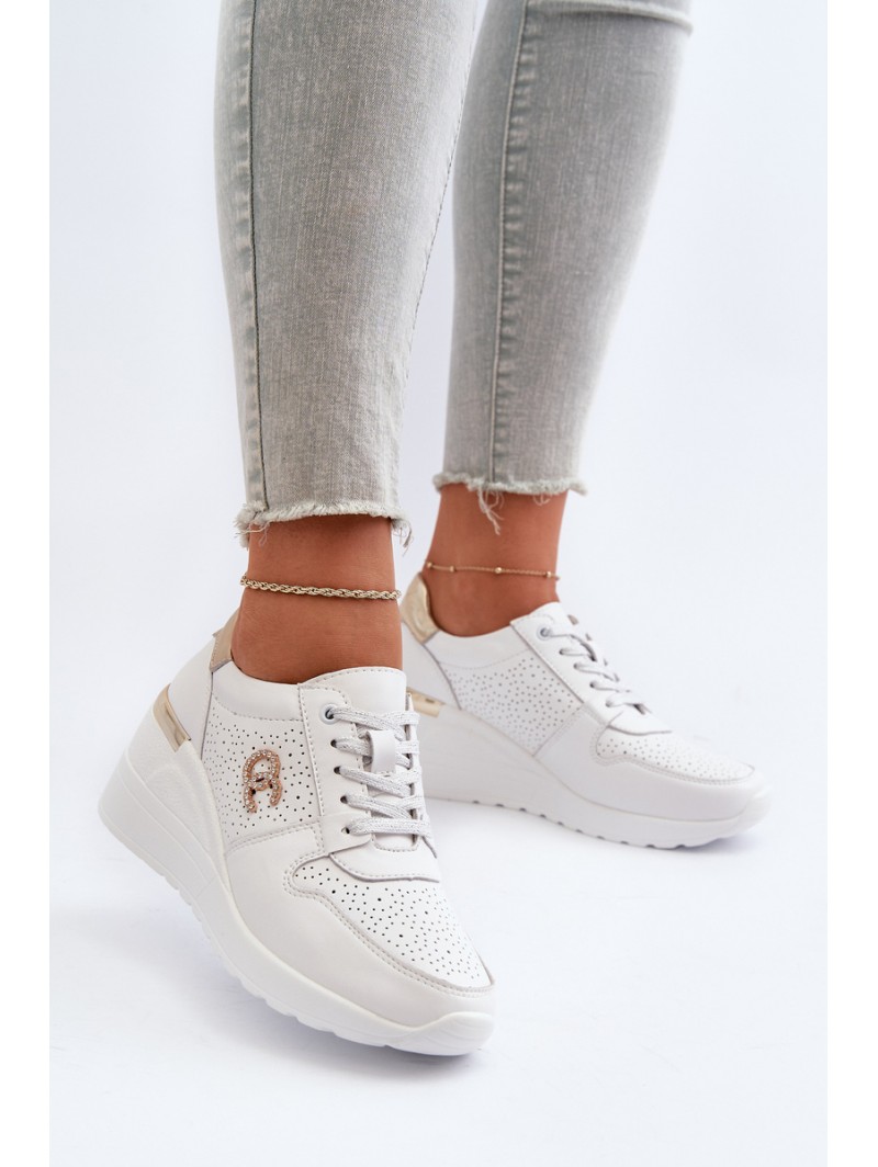 Women's Leather Wedge Sneakers White D&A LR810