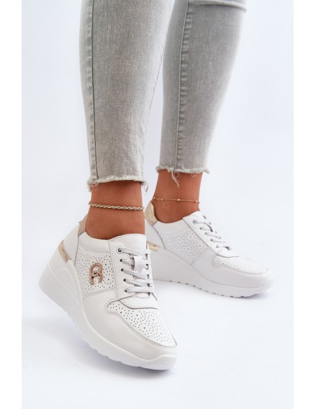 Women's Leather Wedge Sneakers White D&A LR810