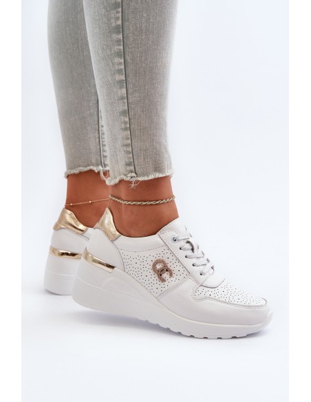 Women's Leather Wedge Sneakers White D&A LR810