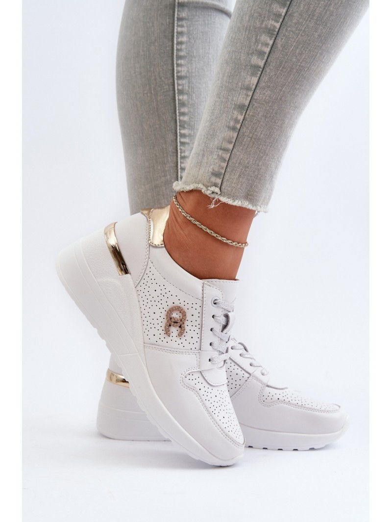 Women's Leather Wedge Sneakers White D&A LR810