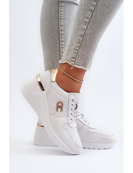 Women's Leather Wedge Sneakers White D&A LR810