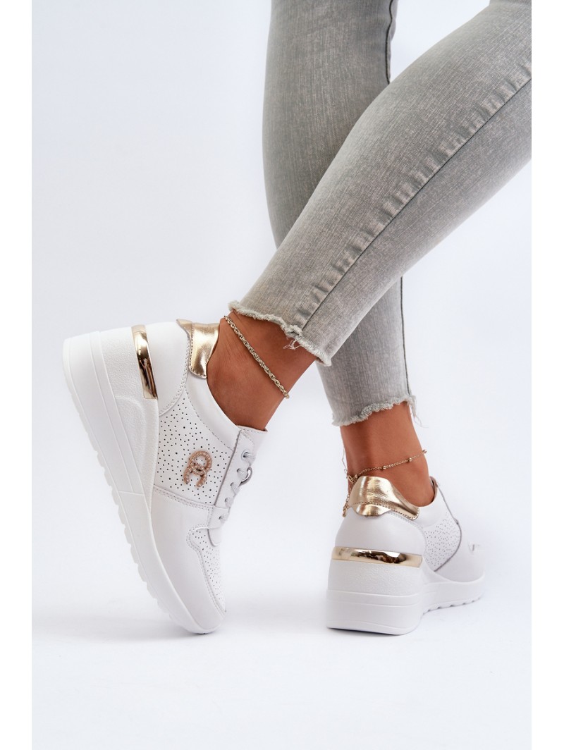 Women's Leather Wedge Sneakers White D&A LR810