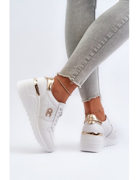 Women's Leather Wedge Sneakers White D&A LR810