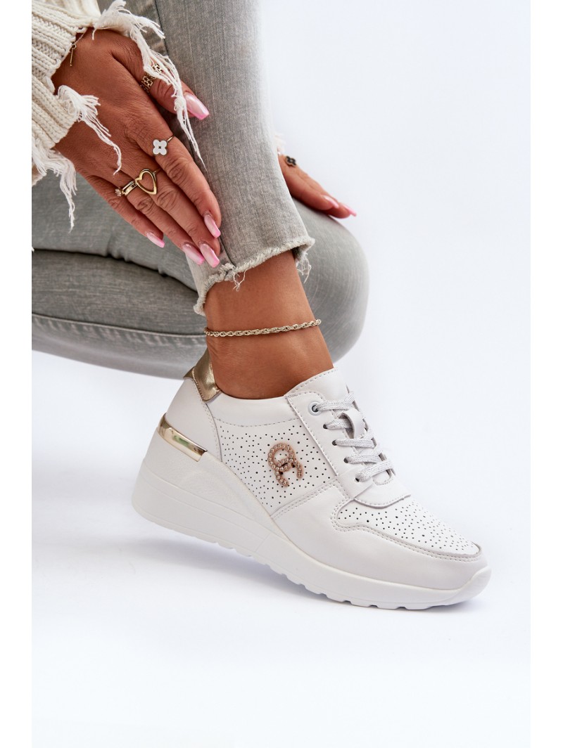 Women's Leather Wedge Sneakers White D&A LR810