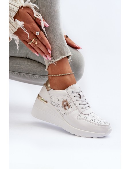 Women's Leather Wedge Sneakers White D&A LR810