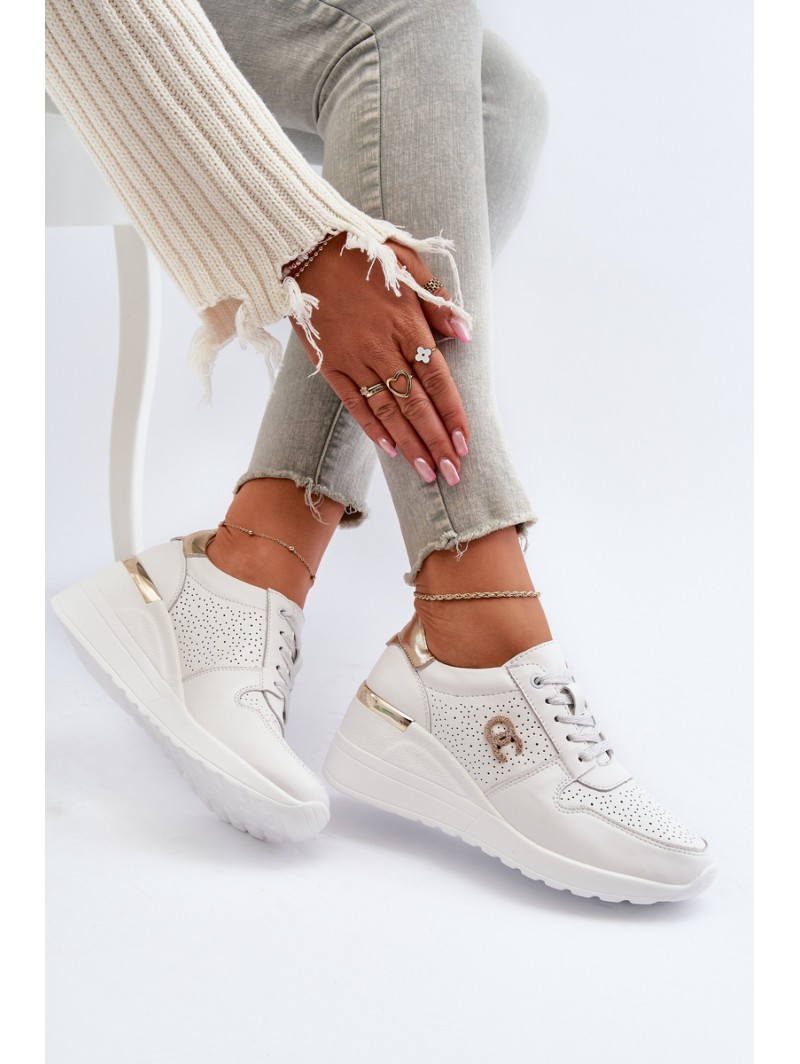 Women's Leather Wedge Sneakers White D&A LR810