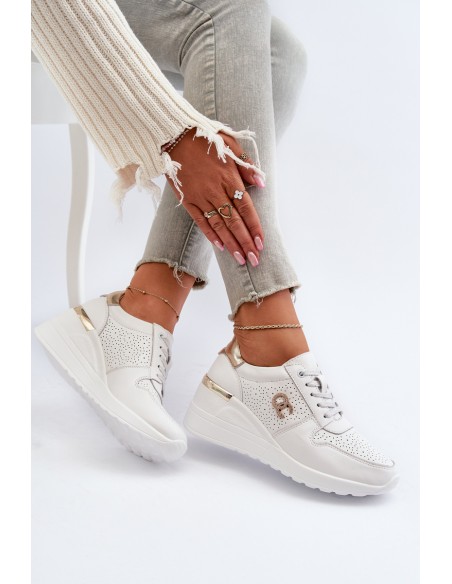 Women's Leather Wedge Sneakers White D&A LR810