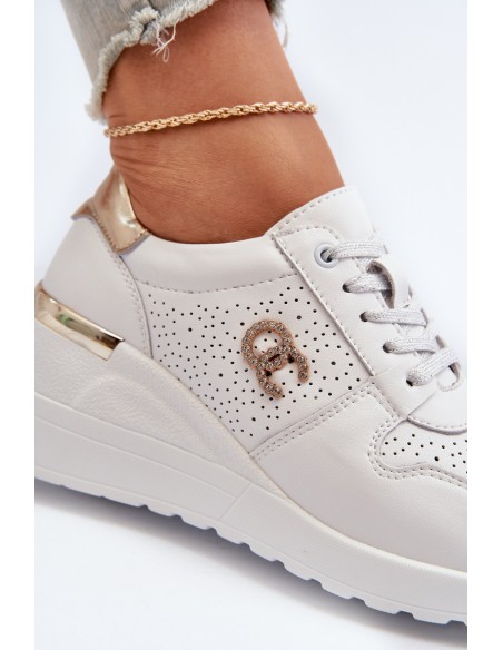 Women's Leather Wedge Sneakers White D&A LR810