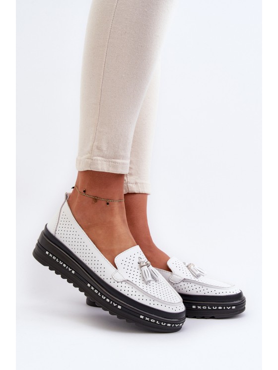 White Women's Leather Platform Moccasins Assetnima
