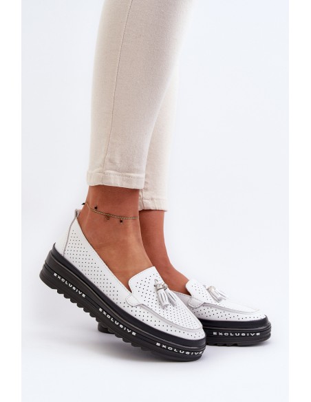 White Women's Leather Platform Moccasins Assetnima