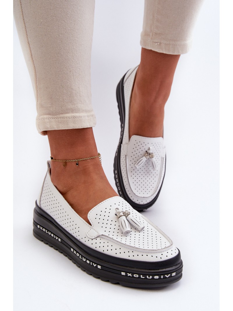 White Women's Leather Platform Moccasins Assetnima