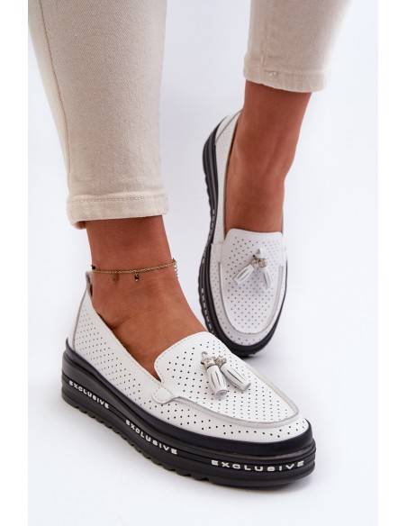 White Women's Leather Platform Moccasins Assetnima