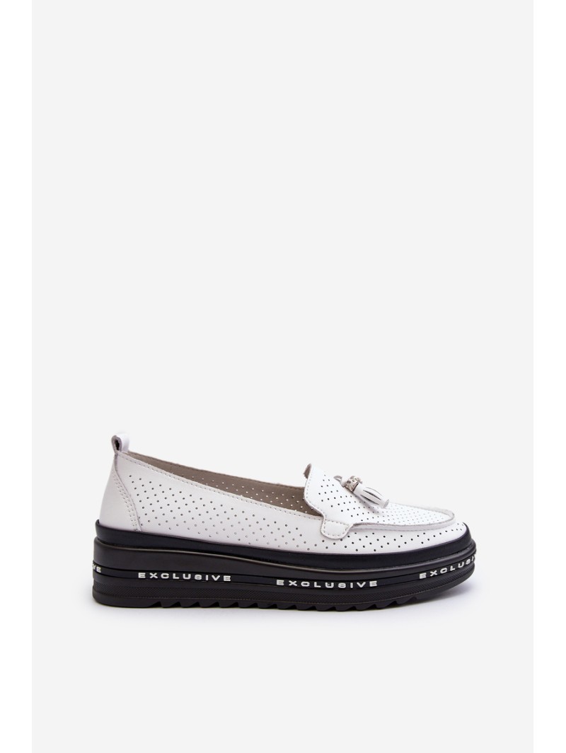 White Women's Leather Platform Moccasins Assetnima