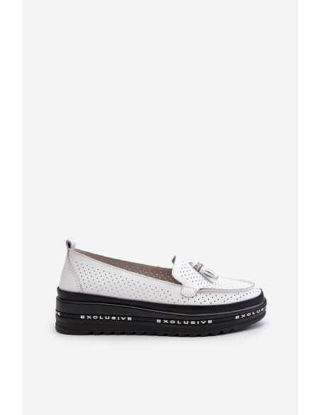 White Women's Leather Platform Moccasins Assetnima