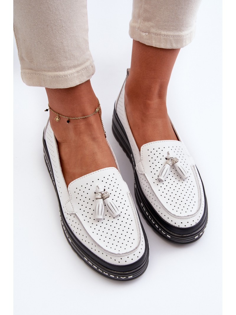 White Women's Leather Platform Moccasins Assetnima