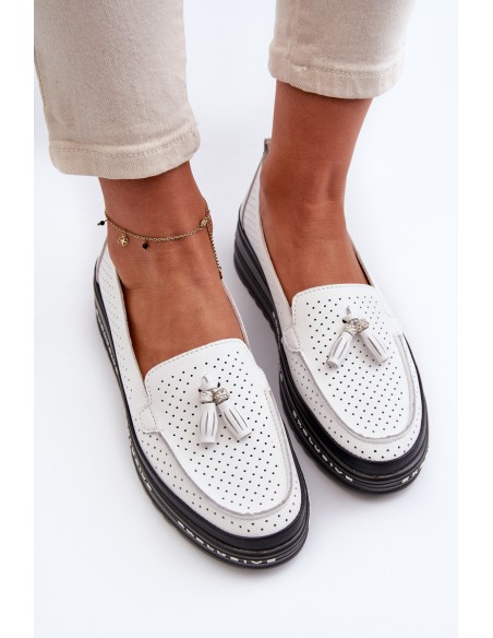 White Women's Leather Platform Moccasins Assetnima