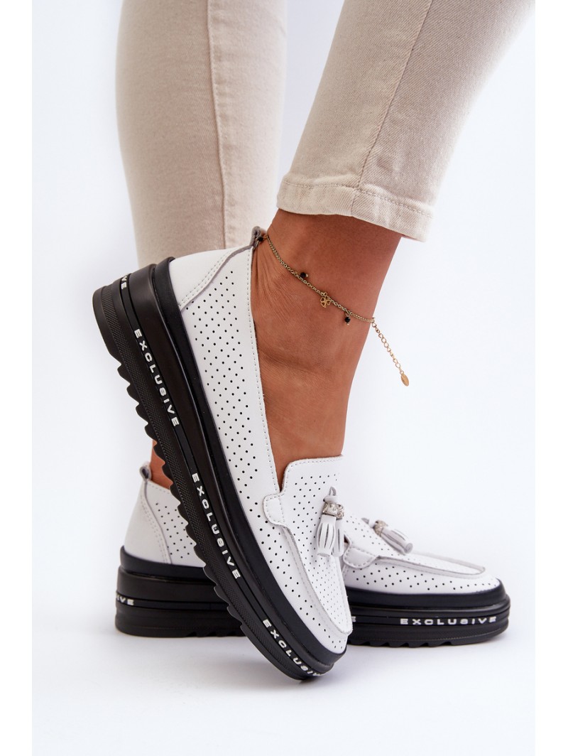 White Women's Leather Platform Moccasins Assetnima