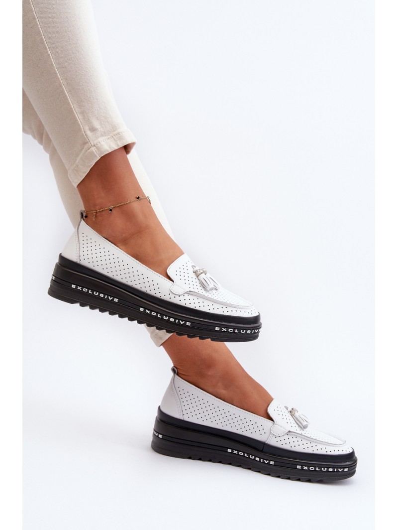 White Women's Leather Platform Moccasins Assetnima