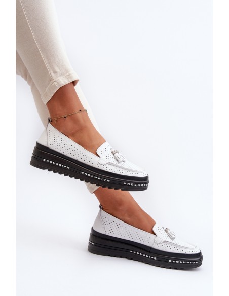 White Women's Leather Platform Moccasins Assetnima