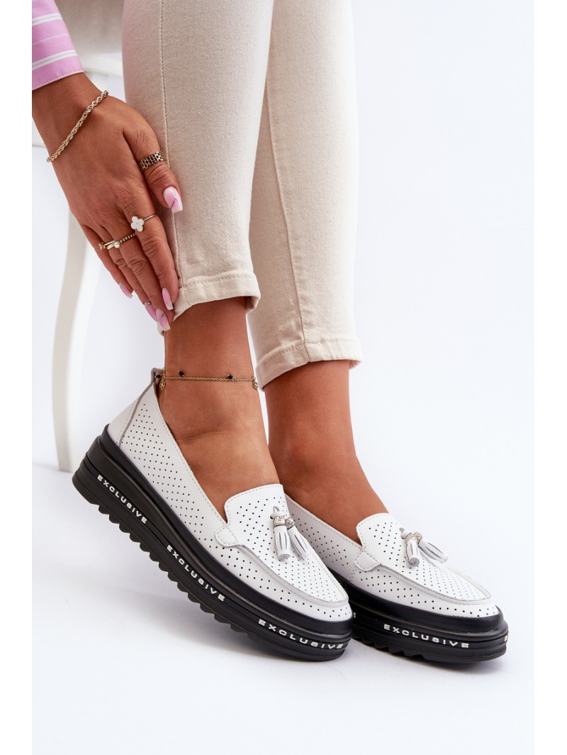 White Women's Leather Platform Moccasins Assetnima