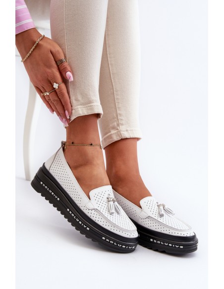 White Women's Leather Platform Moccasins Assetnima