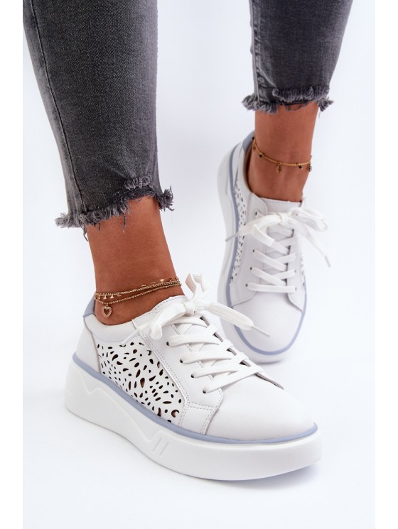 White Leather Women's Platform Sneakers Peilaeno