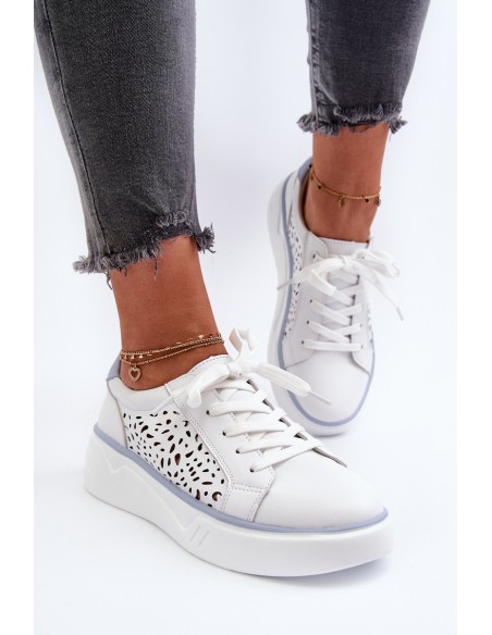 White Leather Women's Platform Sneakers Peilaeno