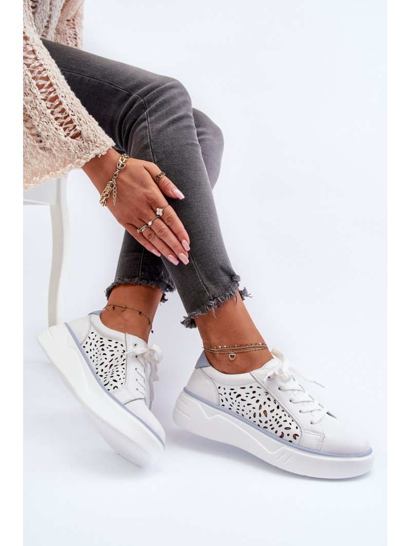 White Leather Women's Platform Sneakers Peilaeno