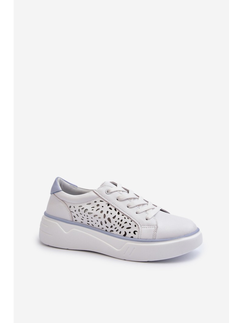 White Leather Women's Platform Sneakers Peilaeno